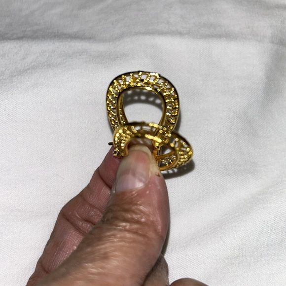 NWT Oval shaped gold tone hoops 1 1/2” drop, puffed - Picture 3 of 3